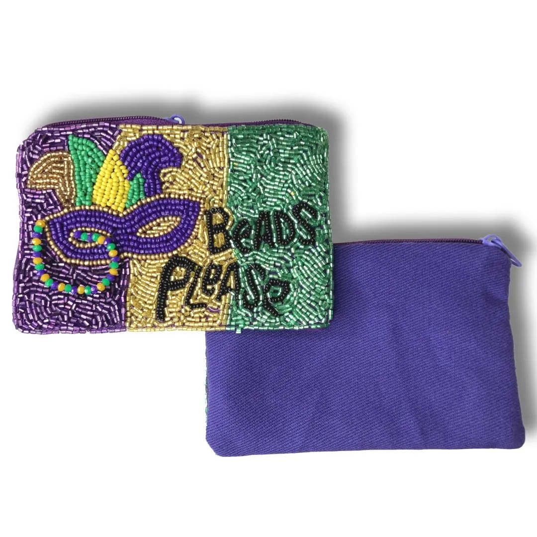 Mardi Gras Seed Bead Mini Pouch