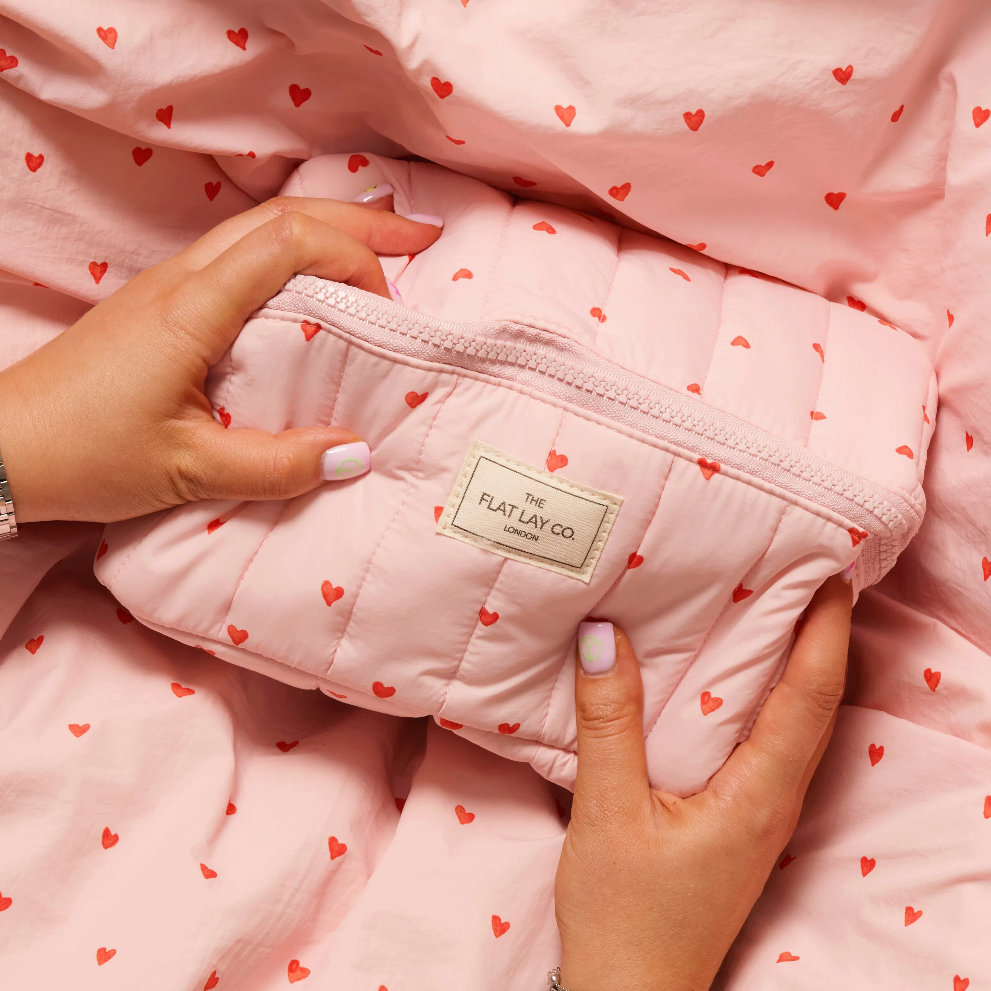 Marshmallow Flat Lay Makeup Box Bag - Sweet Pink Hearts