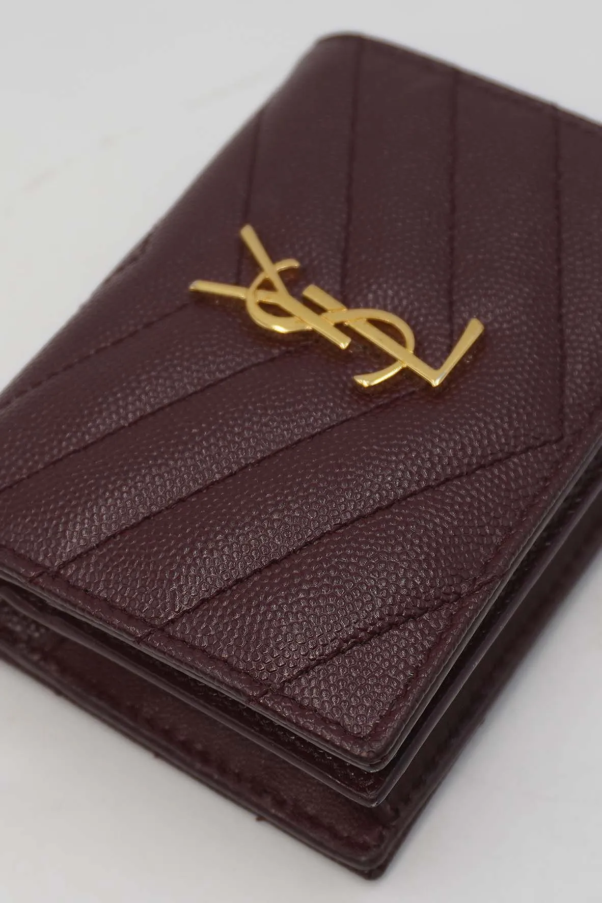 Matelasse Leather Small Envelope Monogram Wallet Brown