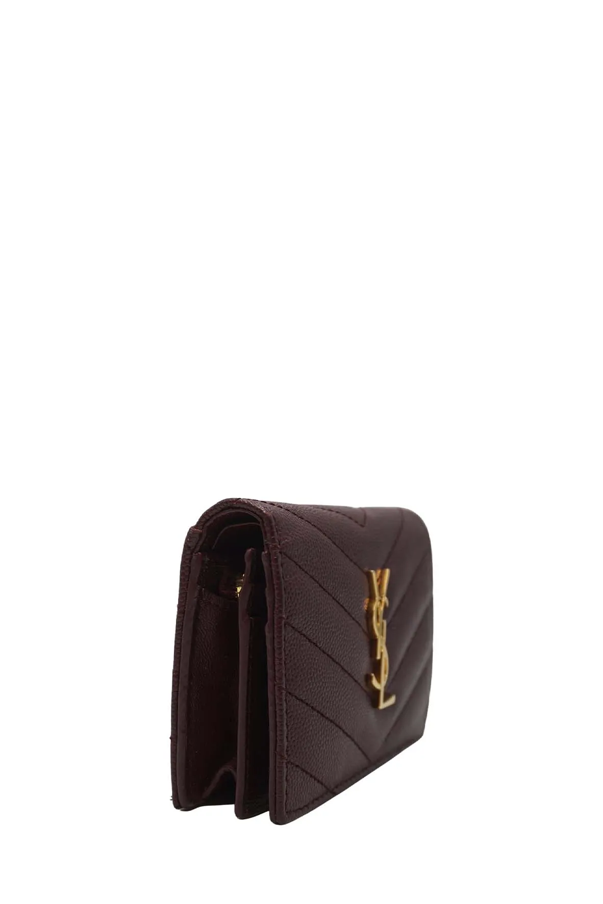 Matelasse Leather Small Envelope Monogram Wallet Brown