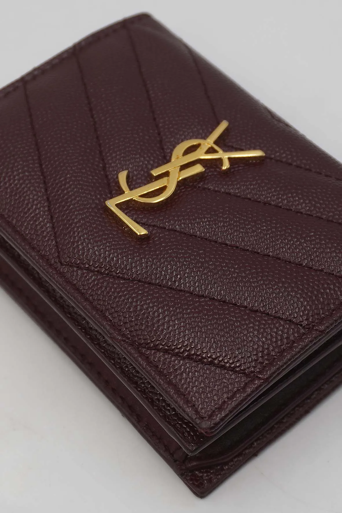 Matelasse Leather Small Envelope Monogram Wallet Brown