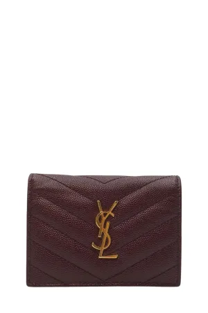 Matelasse Leather Small Envelope Monogram Wallet Brown