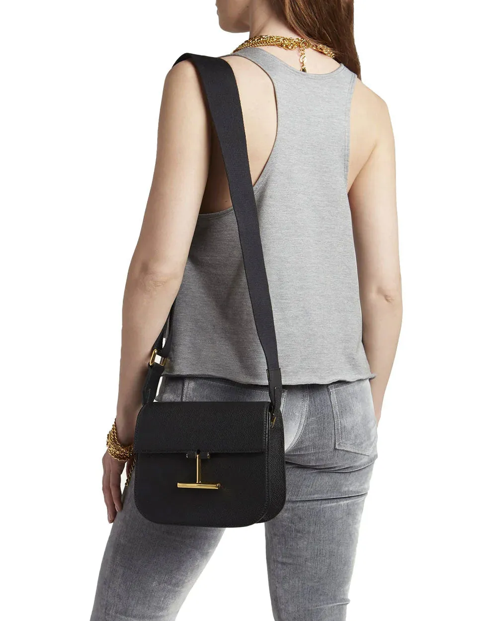 Mini Tara Leather Crossbody Bag in Black