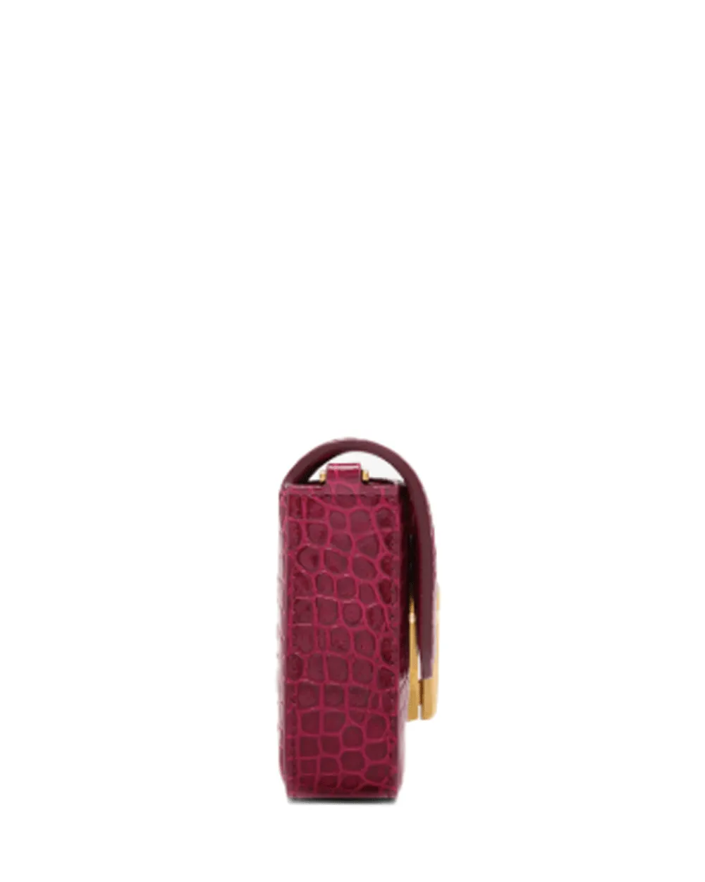 Mini Wallis Stamped Crocodile Leather Shoulder Bag in Raspberry