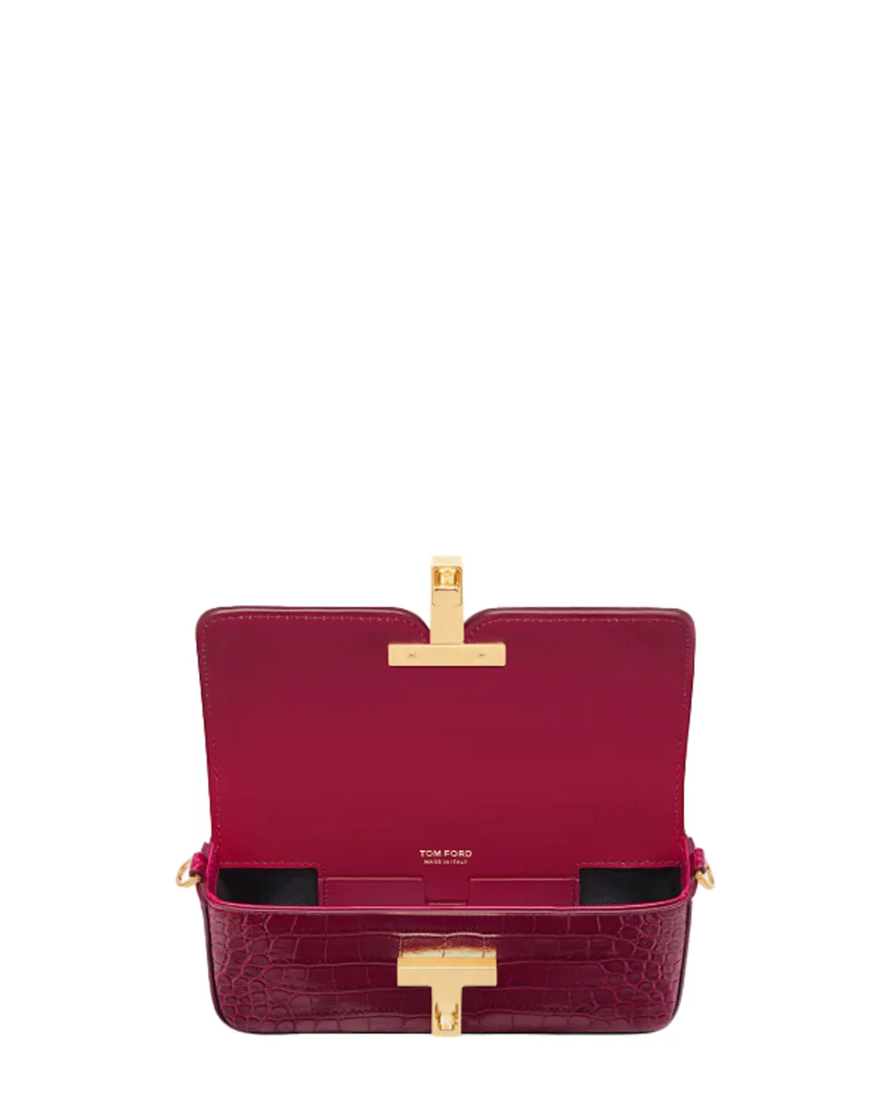 Mini Wallis Stamped Crocodile Leather Shoulder Bag in Raspberry