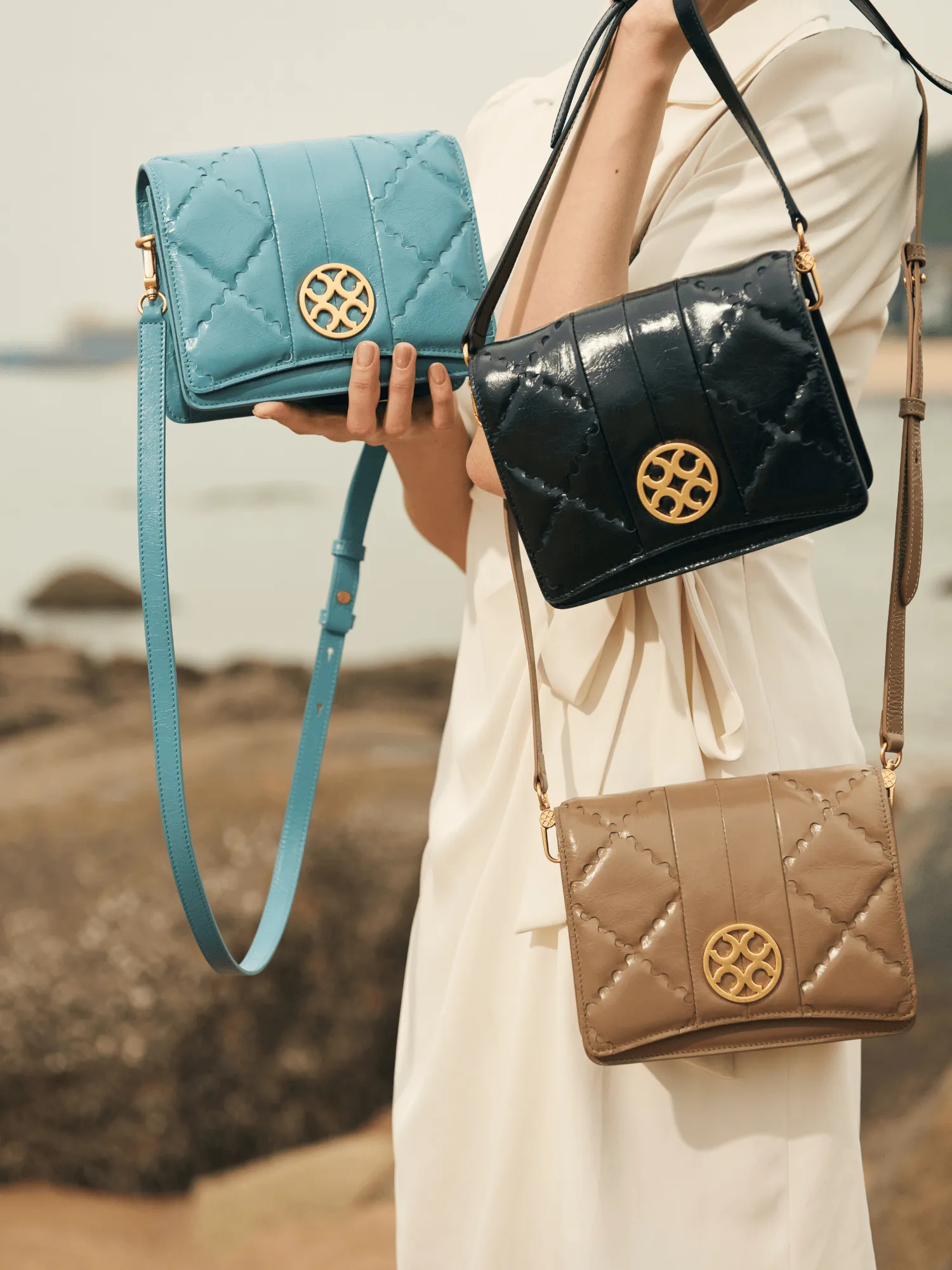Mosaic Diamond Crossbody Bag - Khaki