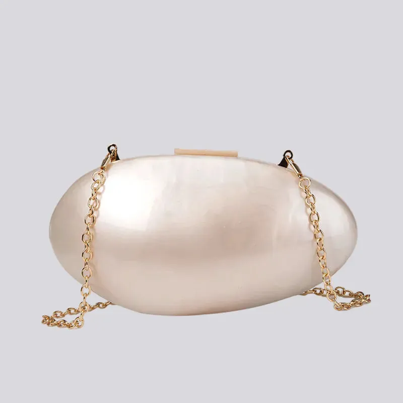Pearl Acrylic Evening Bags: Designer Luxury Clutch Purse, Mini Women's Wallet, Shell Chain Shoulder Crossbody Wedding Party Handbag