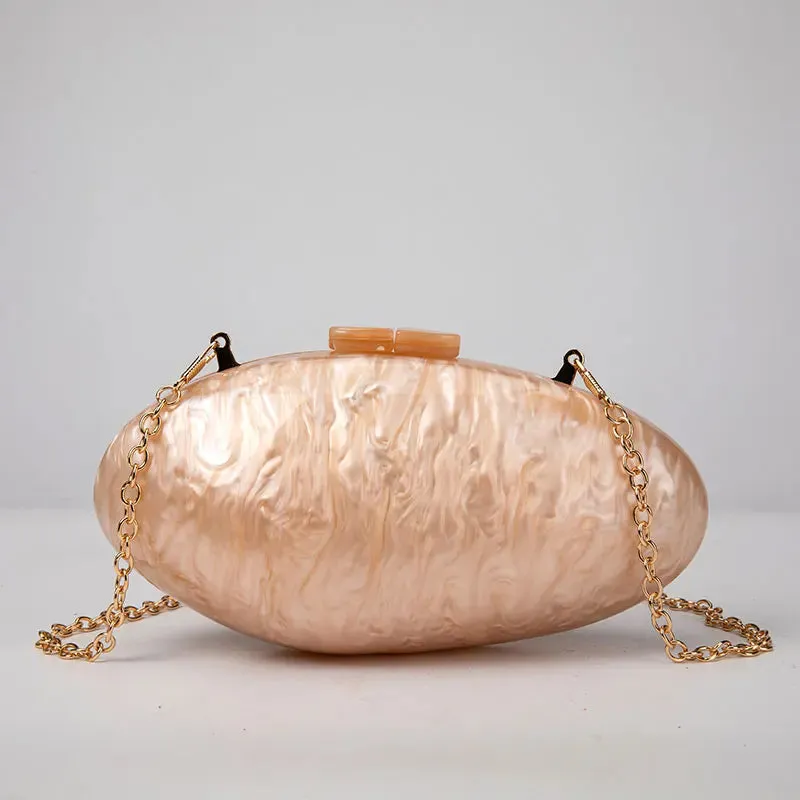 Pearl Acrylic Evening Bags: Designer Luxury Clutch Purse, Mini Women's Wallet, Shell Chain Shoulder Crossbody Wedding Party Handbag