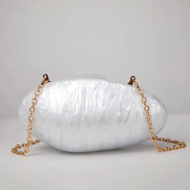 Pearl Acrylic Evening Bags: Designer Luxury Clutch Purse, Mini Women's Wallet, Shell Chain Shoulder Crossbody Wedding Party Handbag