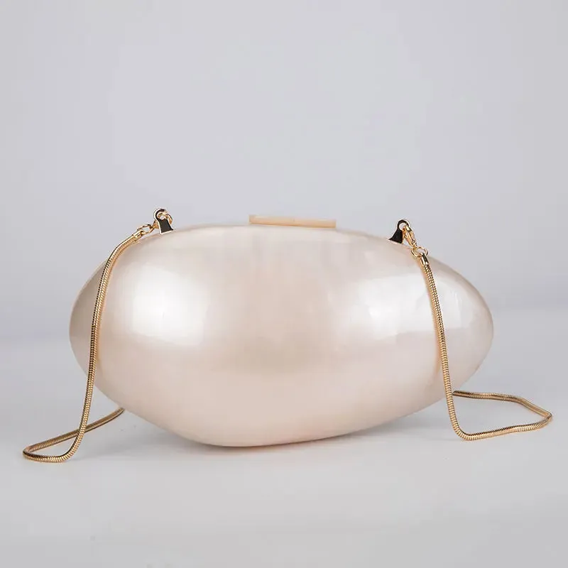 Pearl Acrylic Evening Bags: Designer Luxury Clutch Purse, Mini Women's Wallet, Shell Chain Shoulder Crossbody Wedding Party Handbag
