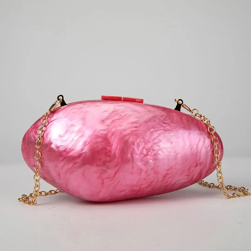 Pearl Acrylic Evening Bags: Designer Luxury Clutch Purse, Mini Women's Wallet, Shell Chain Shoulder Crossbody Wedding Party Handbag
