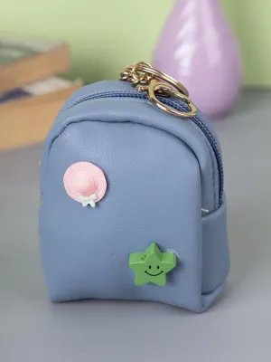 Pouch, with Studded Design, Keychain, Coin Purse, Blue, Rexine