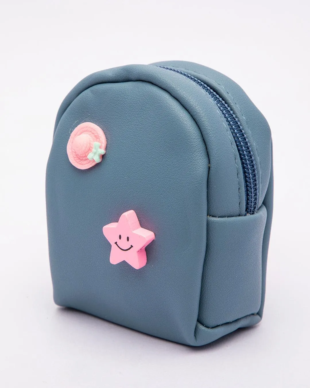 Pouch, with Studded Design, Keychain, Coin Purse, Blue, Rexine