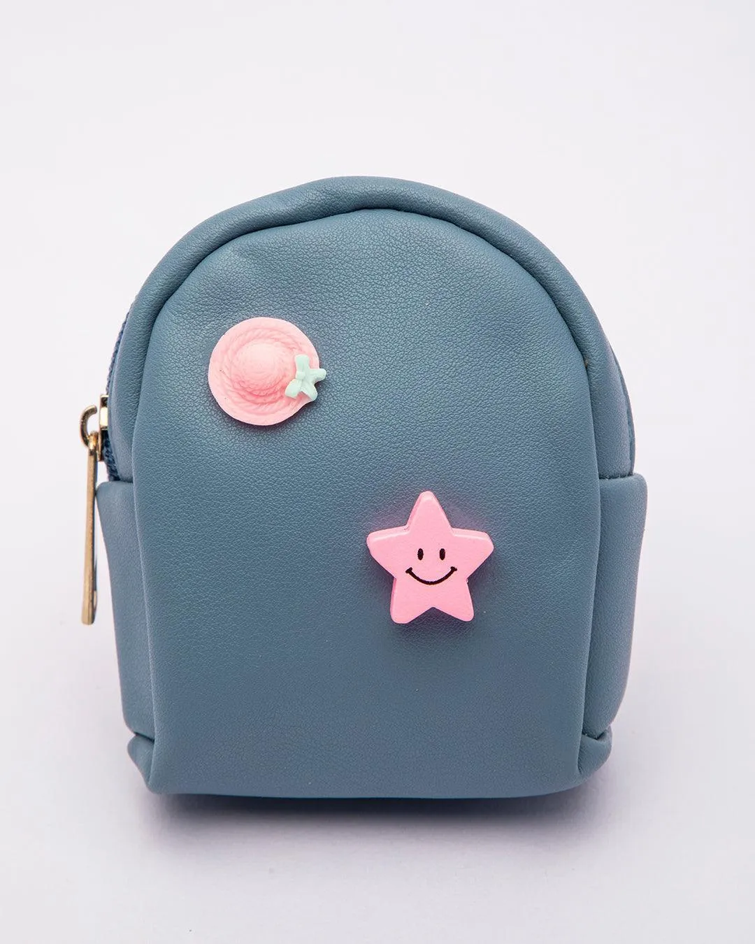 Pouch, with Studded Design, Keychain, Coin Purse, Blue, Rexine