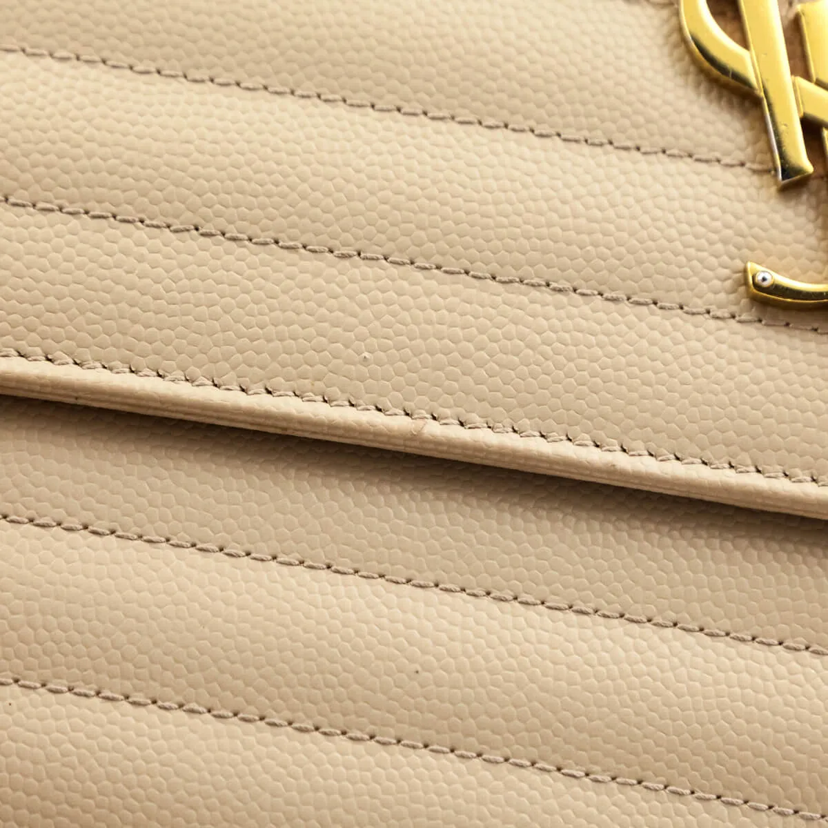 Saint Laurent Beige Grain De Poudre Matelasse Chevron Monogram Chain Wallet