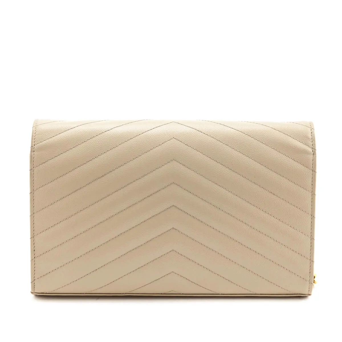 Saint Laurent Beige Grain De Poudre Matelasse Chevron Monogram Chain Wallet