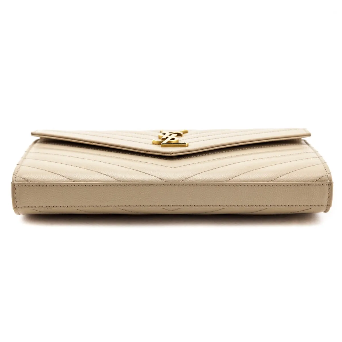 Saint Laurent Beige Grain De Poudre Matelasse Chevron Monogram Chain Wallet