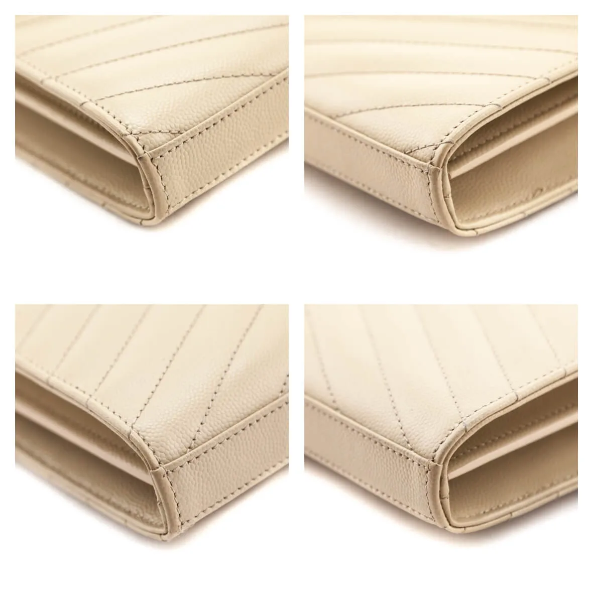 Saint Laurent Beige Grain De Poudre Matelasse Chevron Monogram Chain Wallet