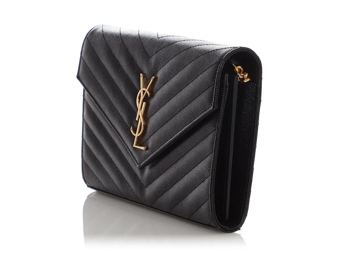 Saint Laurent Black Grain de Poudre Envelope Wallet On Chain
