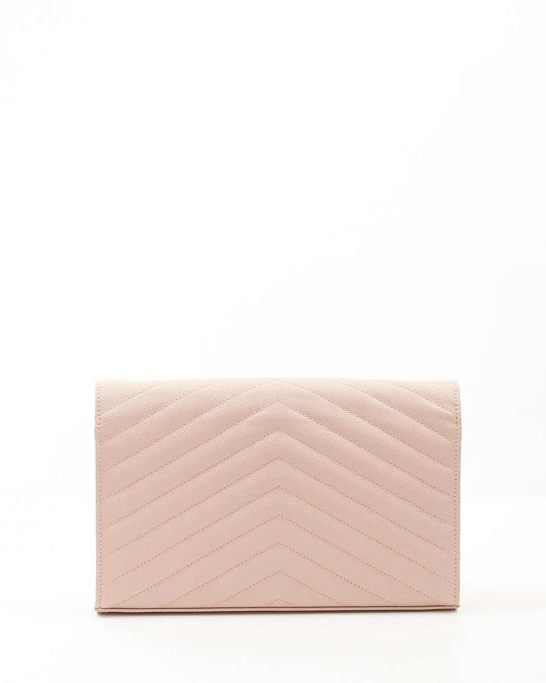 Saint Laurent Dusty Pink YSL Grain De Poudre Matelasse Chevron Monogram Envelope Wallet-on-Chain