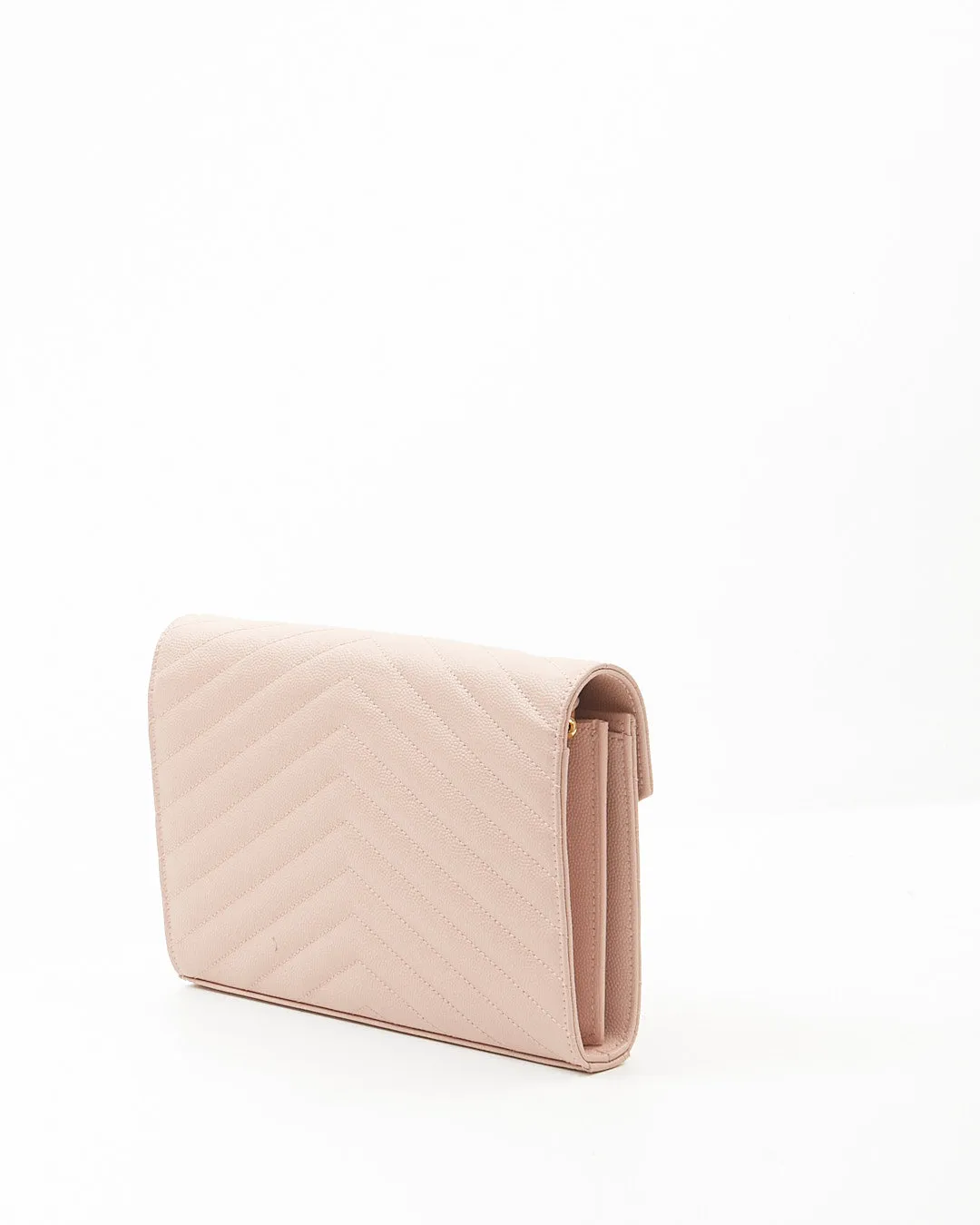 Saint Laurent Dusty Pink YSL Grain De Poudre Matelasse Chevron Monogram Envelope Wallet-on-Chain