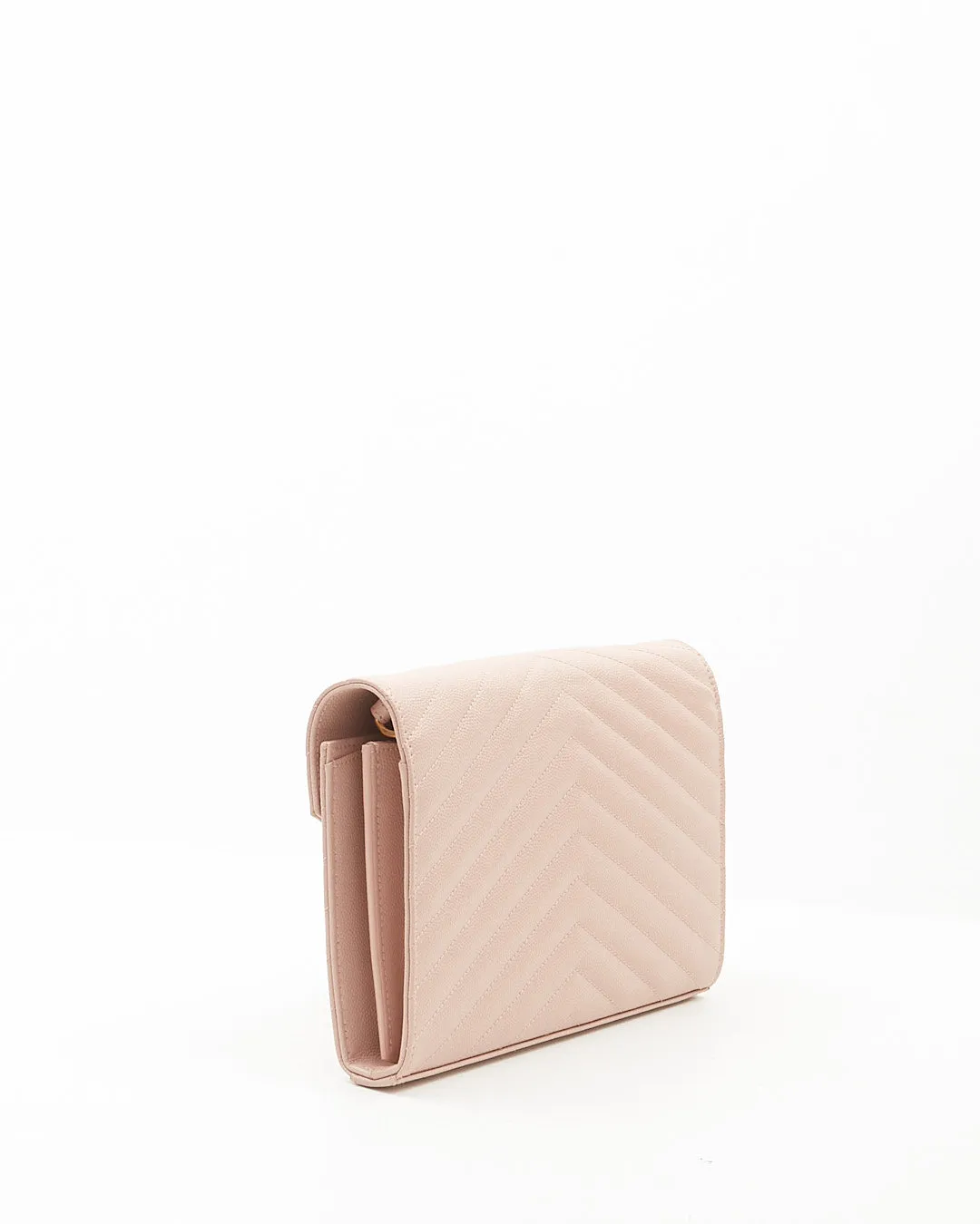Saint Laurent Dusty Pink YSL Grain De Poudre Matelasse Chevron Monogram Envelope Wallet-on-Chain