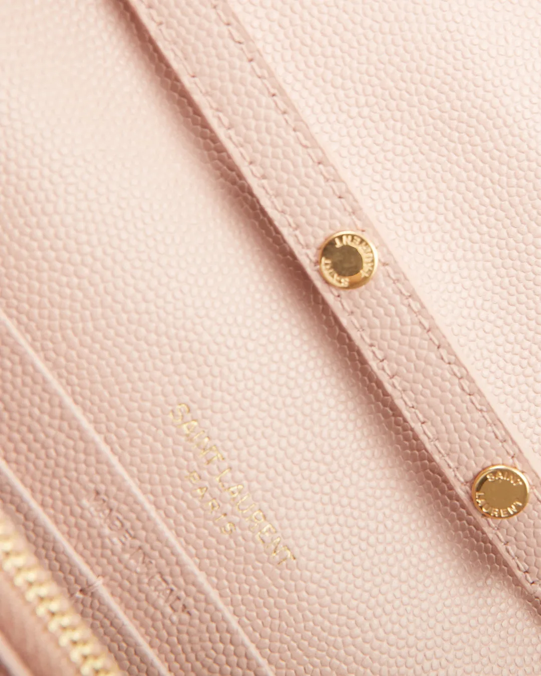 Saint Laurent Dusty Pink YSL Grain De Poudre Matelasse Chevron Monogram Envelope Wallet-on-Chain