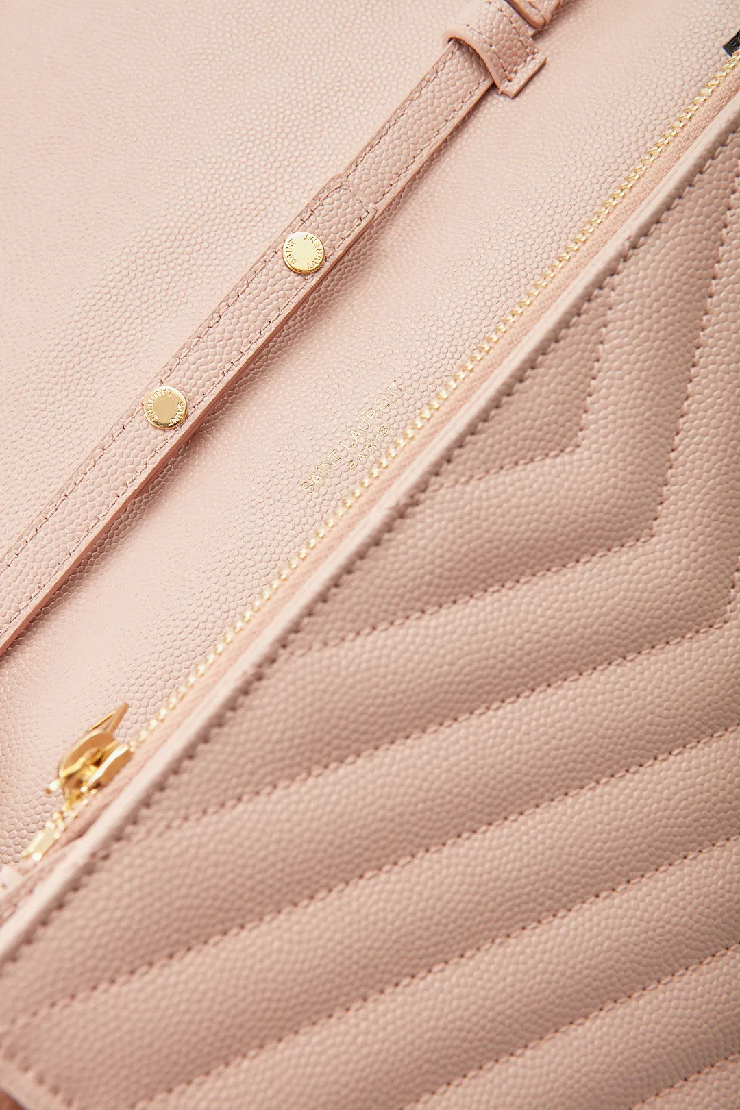 Saint Laurent Dusty Pink YSL Grain De Poudre Matelasse Chevron Monogram Envelope Wallet-on-Chain