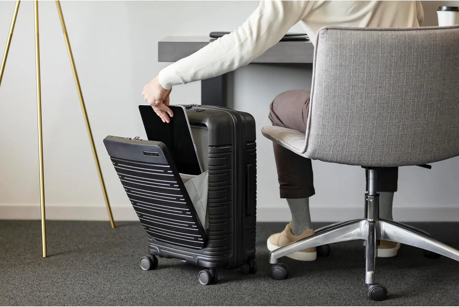 Samsonite Elevation Plus - Carry-On Hardside Luggage with QuickEntry Front Compartment - Scratch Resistant Polypropylene Shell, AirTag Holder, TSA Lock, Airline Approved - Triple Black