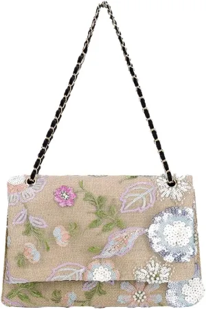 Sequin Embroidered Floral Straw Purse Bohemian Summer Shoulder Bag for Vacation Travel Knit Mini Crossbody Bag 2025