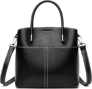 Shoulder Handbag Leather Bucket Bags For Women Vintage Tote Purses WIth ZIpper And Magnetic Closure