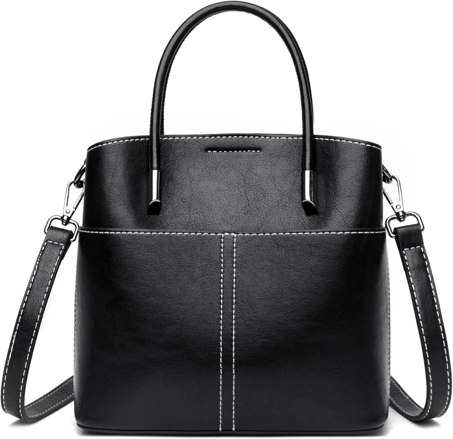 Shoulder Handbag Leather Bucket Bags For Women Vintage Tote Purses WIth ZIpper And Magnetic Closure