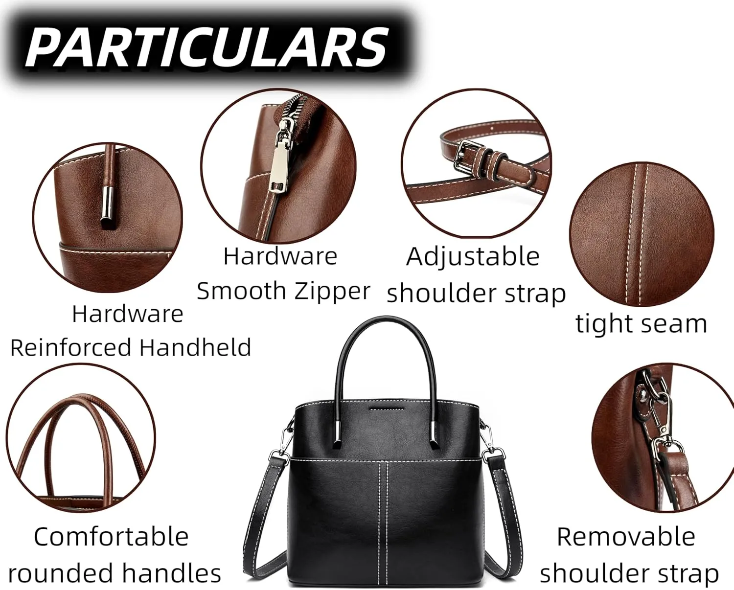 Shoulder Handbag Leather Bucket Bags For Women Vintage Tote Purses WIth ZIpper And Magnetic Closure