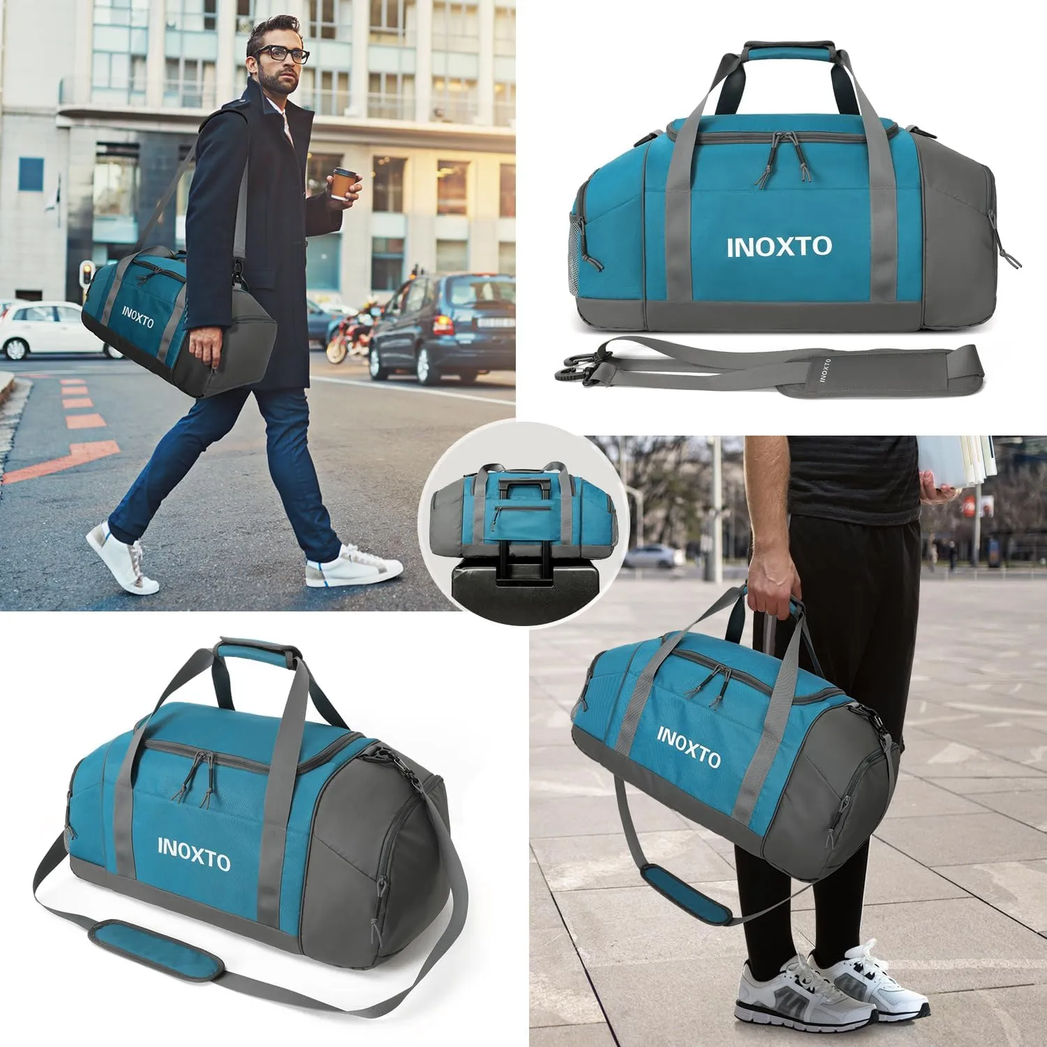 Sports Gym BagINOXTO Travel Duffel Bag with Dry Wet Pocket And Shoe CompartmentFor Women and Men40L/55L Fitness Waterproof Weekender Bag For Swim Sports Travel Working Out (Blue White, 55L)
