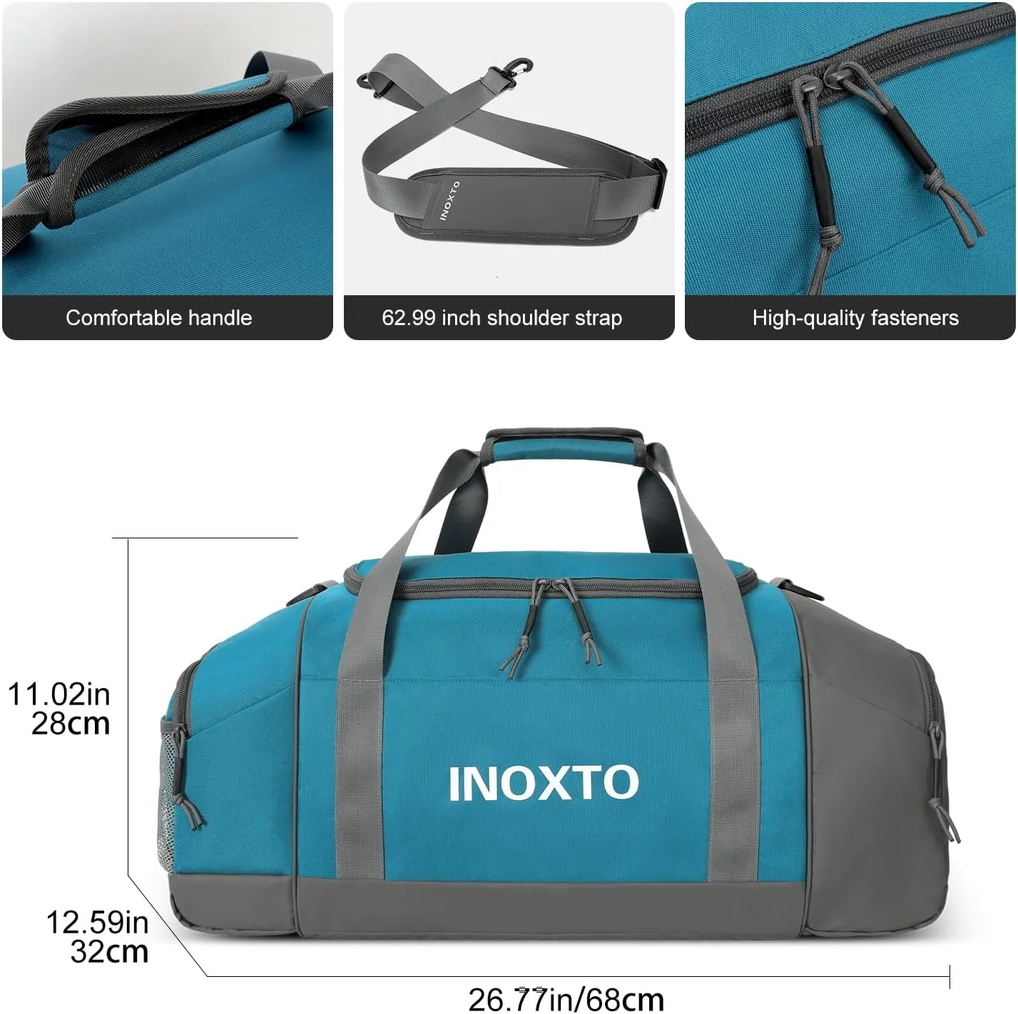 Sports Gym BagINOXTO Travel Duffel Bag with Dry Wet Pocket And Shoe CompartmentFor Women and Men40L/55L Fitness Waterproof Weekender Bag For Swim Sports Travel Working Out (Blue White, 55L)