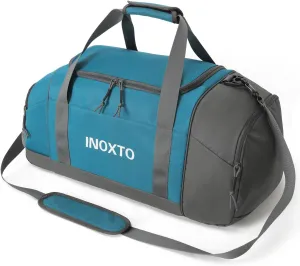 Sports Gym BagINOXTO Travel Duffel Bag with Dry Wet Pocket And Shoe CompartmentFor Women and Men40L/55L Fitness Waterproof Weekender Bag For Swim Sports Travel Working Out (Blue White, 55L)