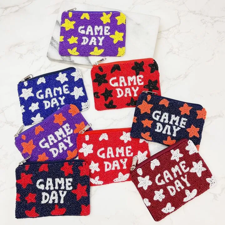 Star 'Game Day' Beaded Zip Pouch - Purple & Orange