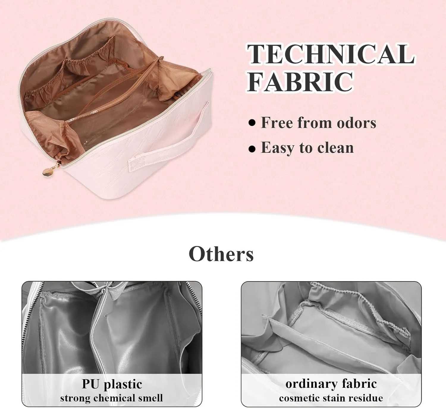 STYLIFING Travel Cosmetic Bag Large Capacity Makeup Bag for Women Portable Makeup Organizer Waterproof Leather Make Up Bag with Compartments and Handle (Pink)
