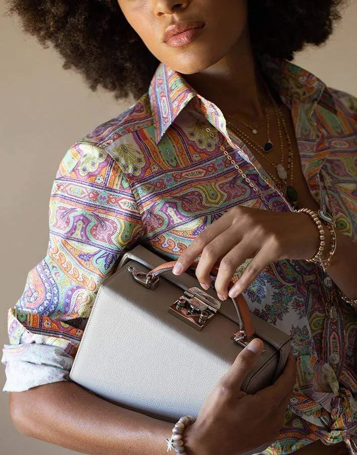 Taupe Grace Small Leather Box Bag