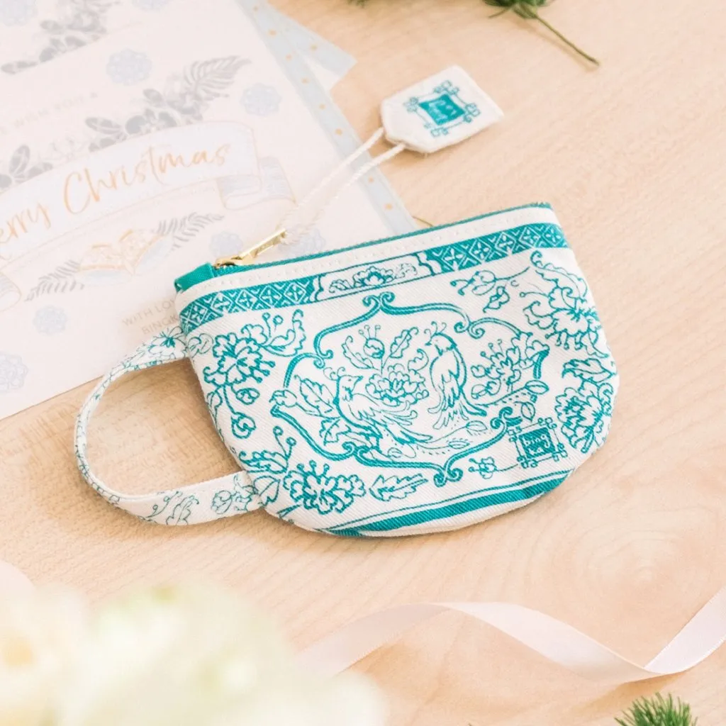 Teal Tea Cup Coin Pouch