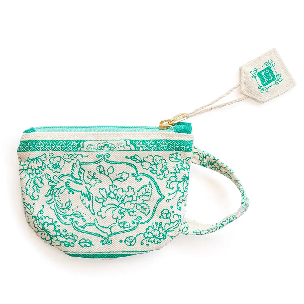 Teal Tea Cup Coin Pouch