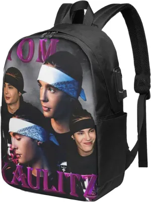 Tom Greatest Rock Kaulitz Laptop Backpack Travel Bags Unisex Adult Sport Bags Breathable Business Backpack With Usb Charging Port Large Notebook Bag Casual Daypack for Activities, Black