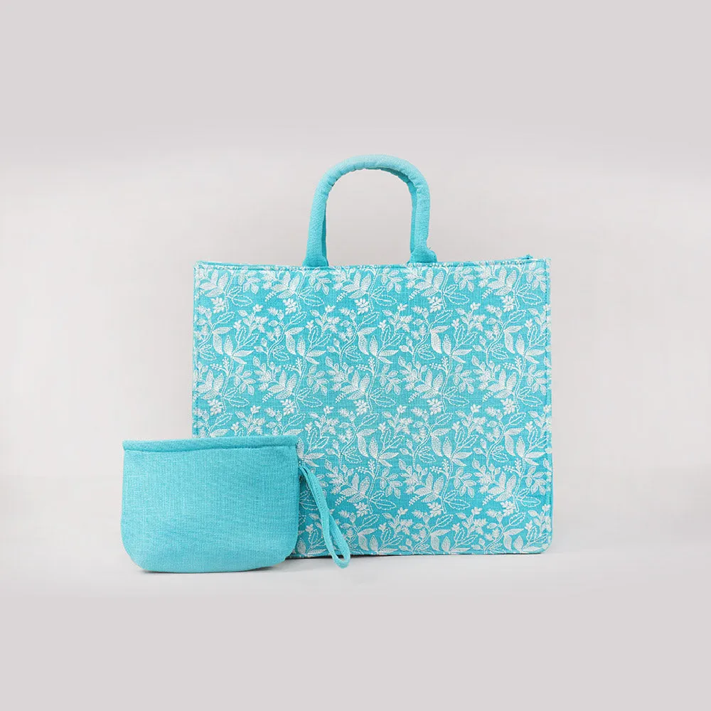Turquoise floral large box bag