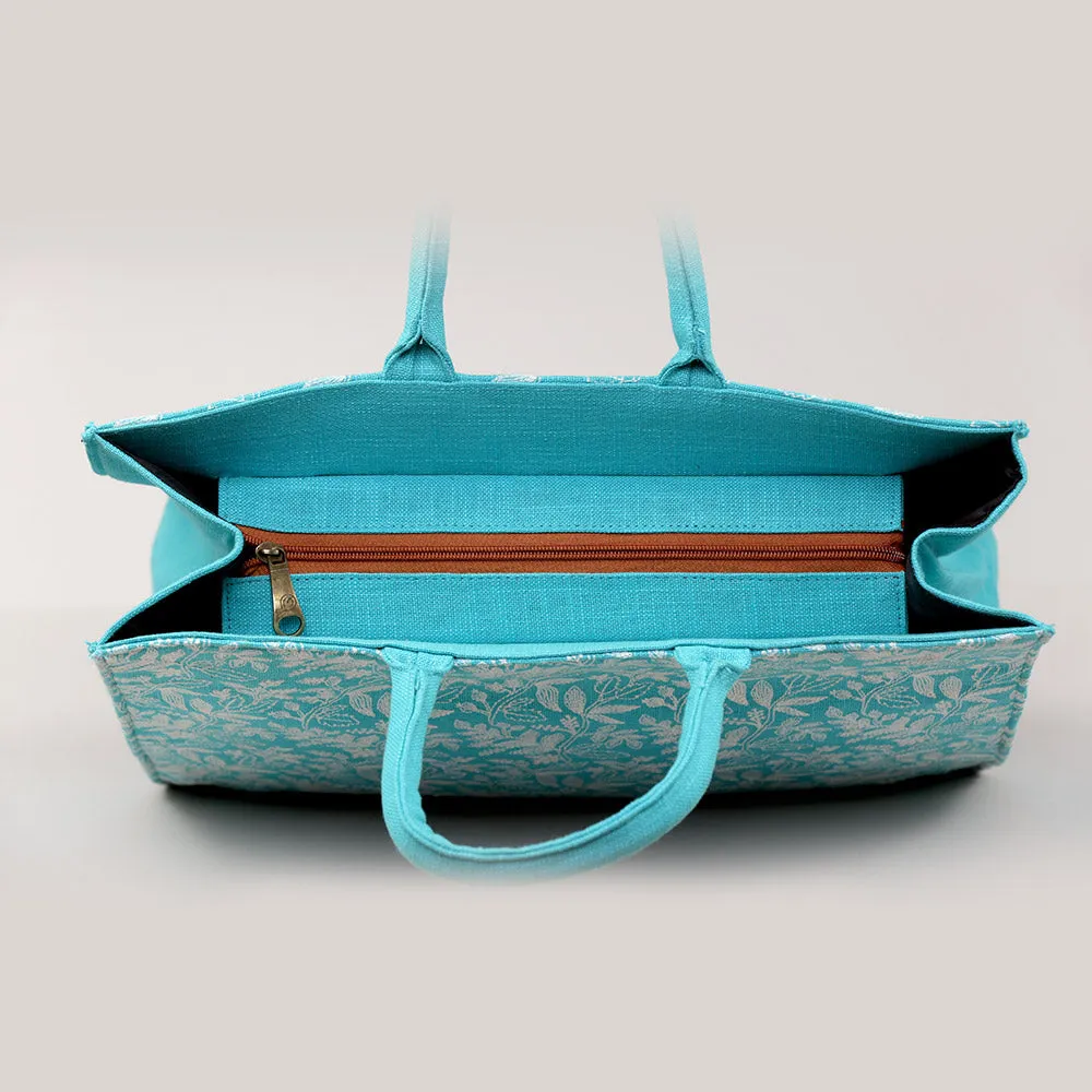 Turquoise floral large box bag