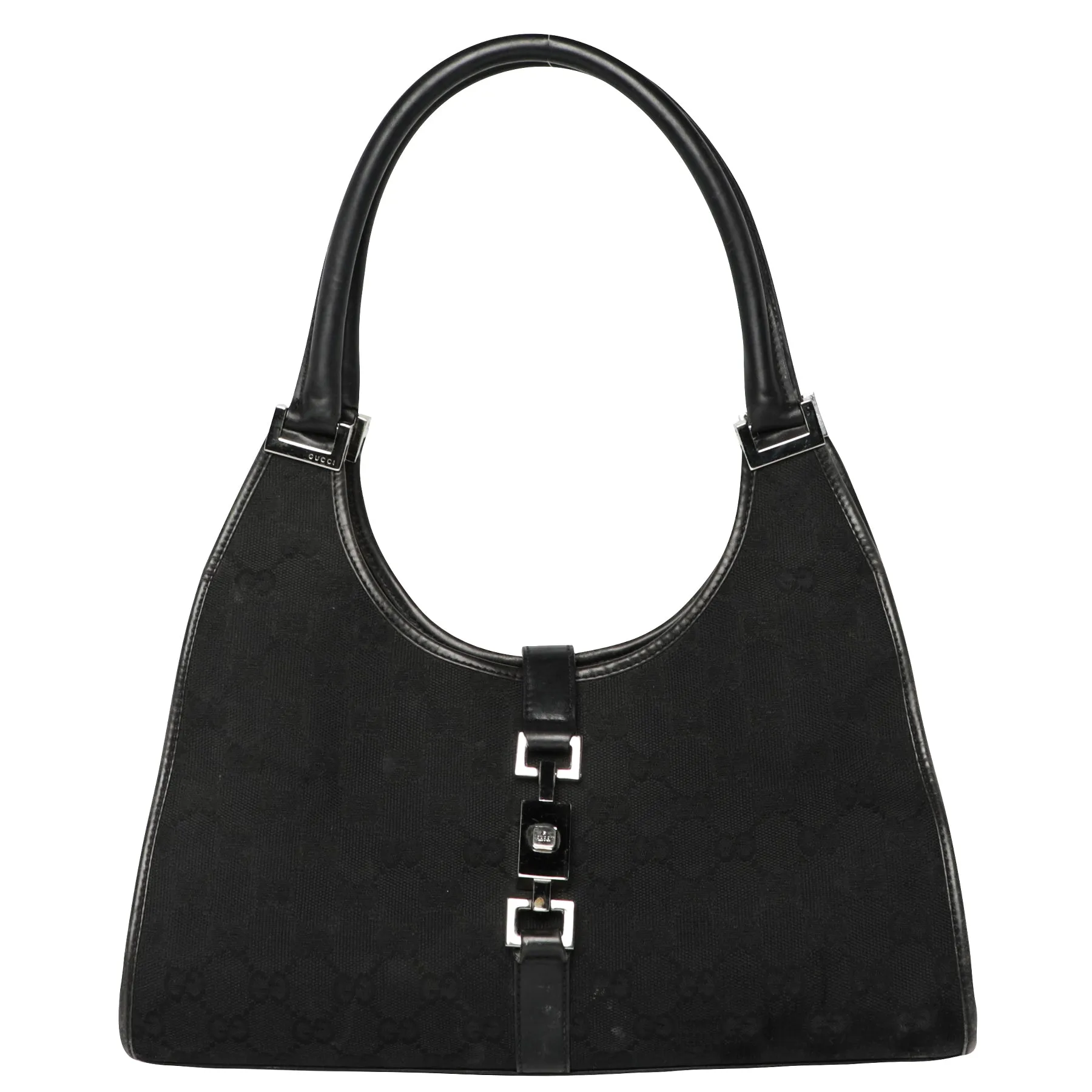 Vintage Y2K Gucci Jackie Web GG Monogram Canvas Leather Shoulder Bag