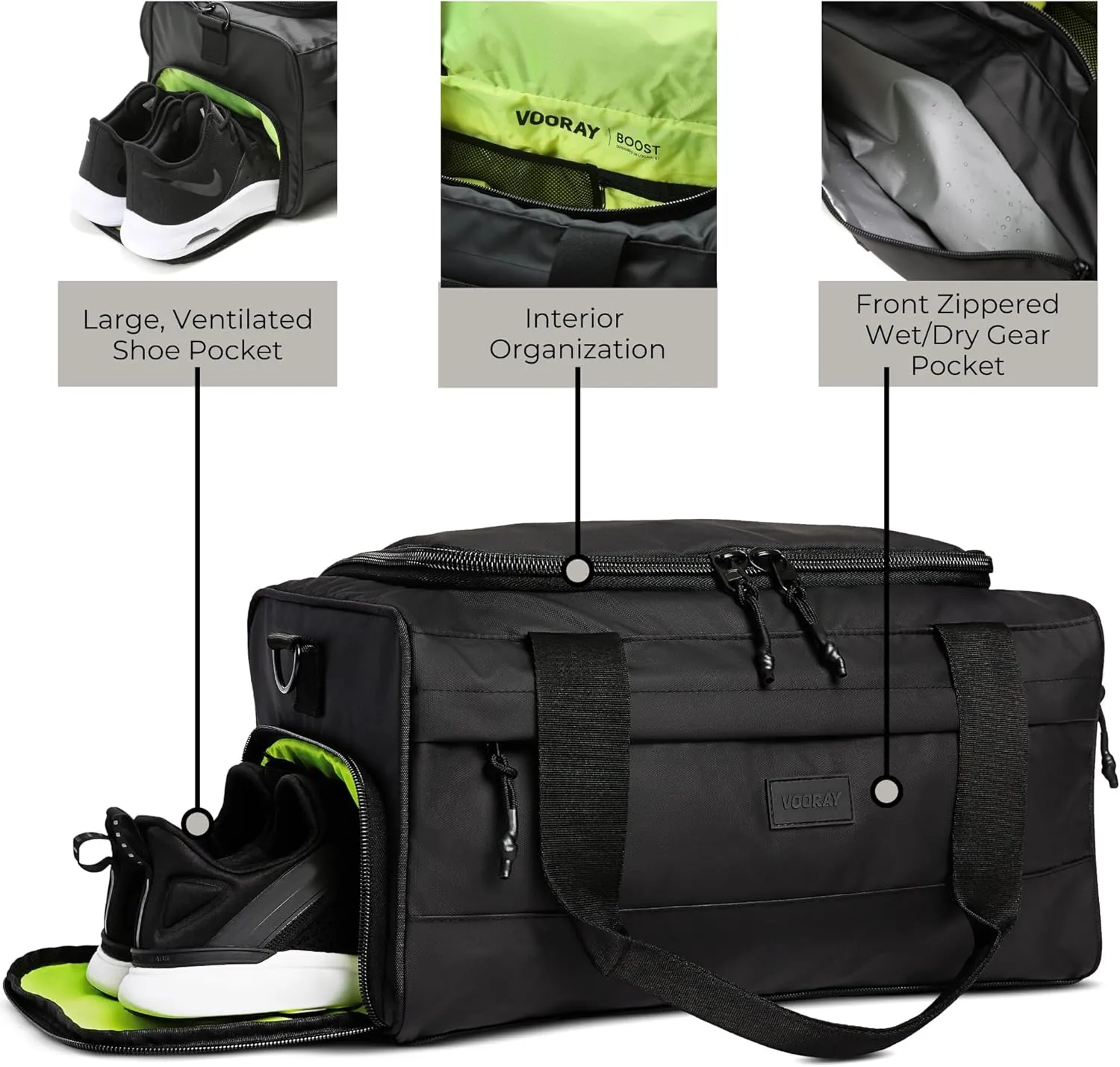 Vooray 22L Boost Duffel Bag  Small Travel & Sports Gym Bag for Women and Men with Shoe Pocket, Weekender for Overnight Football, Travel, Hospital Stays or Workout
