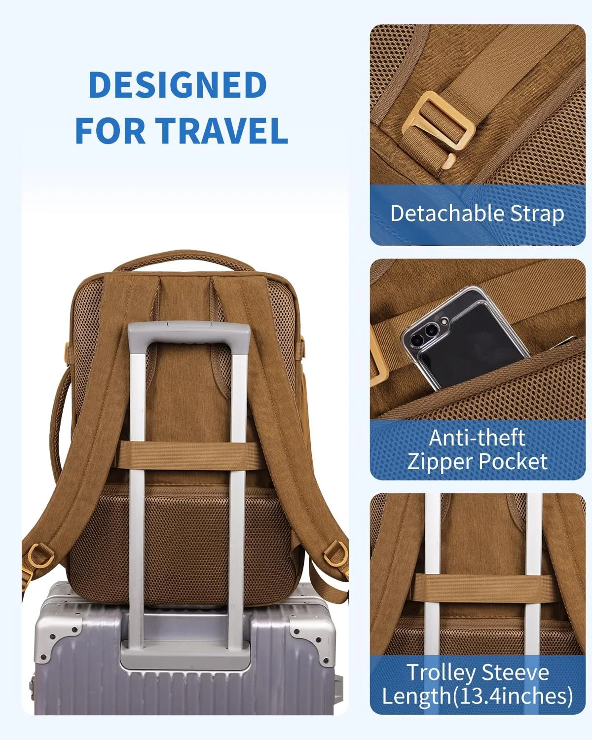 WANDF Travel Backpack For Spirit Airlines Personal Item Bag 18x14x8 with Wet Pocket, 17 Inch Laptop Backpack for Men Women (Earth Yellow)
