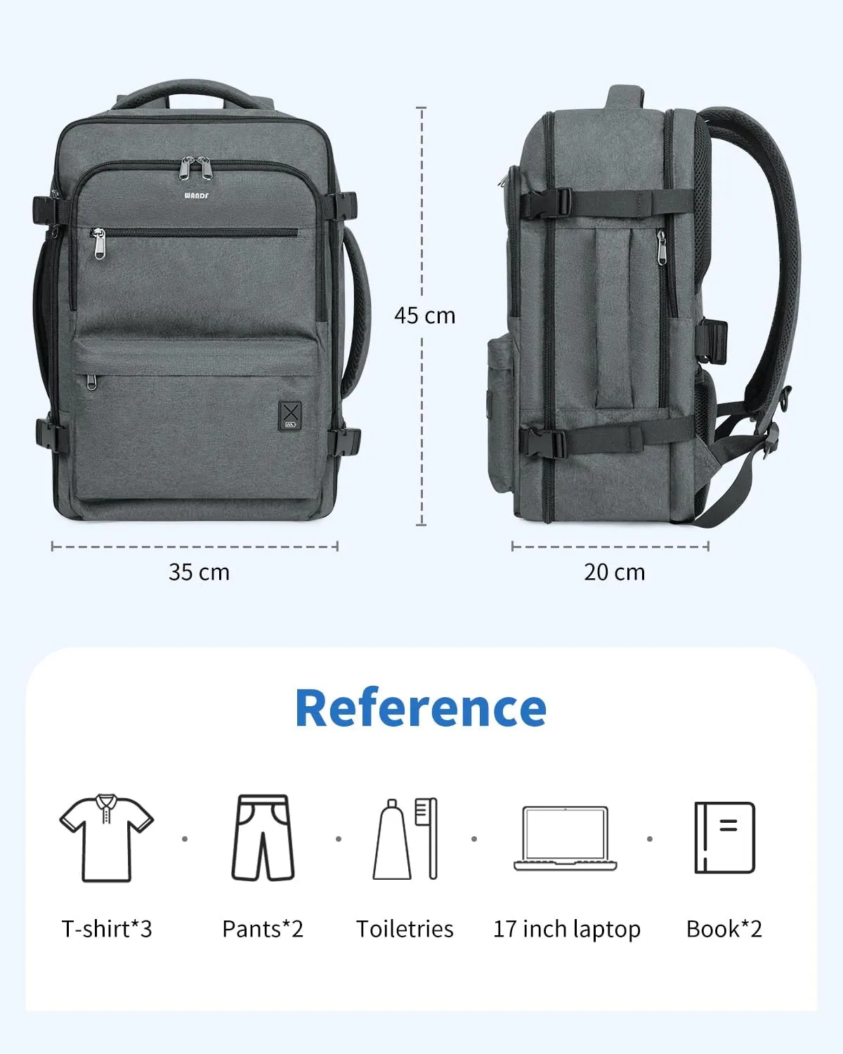 WANDF Travel Backpack For Spirit Airlines Personal Item Bag 18x14x8 with Wet Pocket, 17 Inch Laptop Backpack for Men WomenGrey