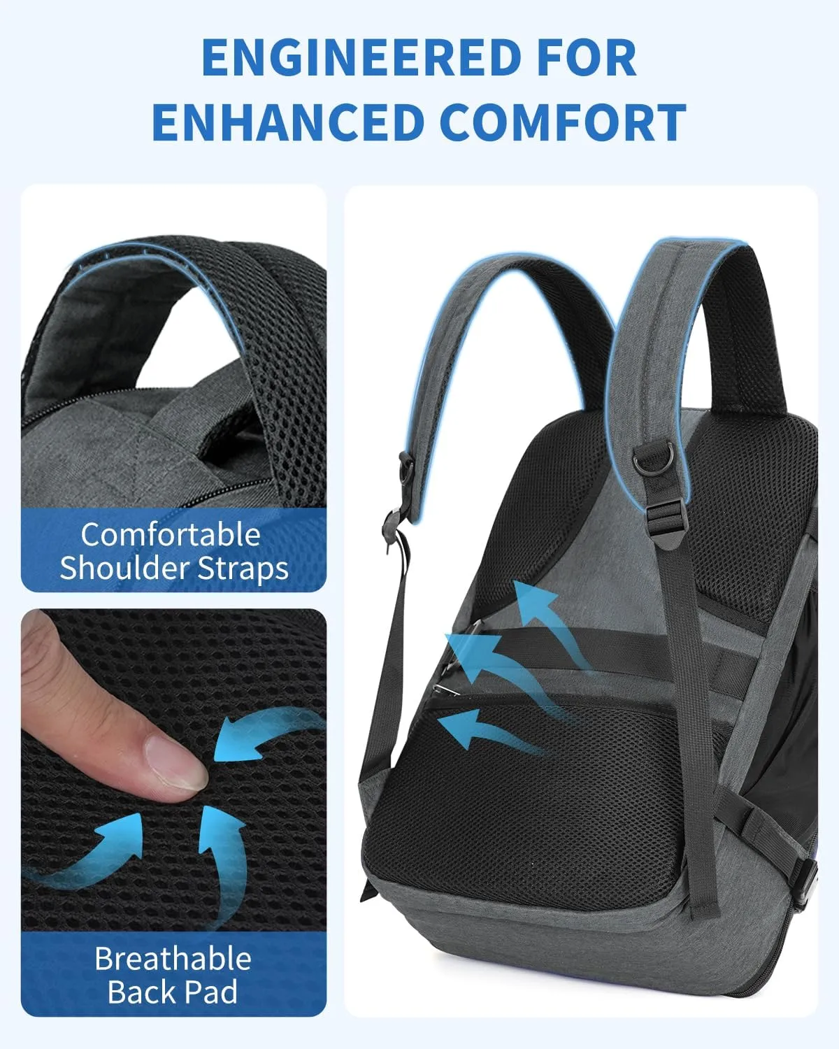 WANDF Travel Backpack For Spirit Airlines Personal Item Bag 18x14x8 with Wet Pocket, 17 Inch Laptop Backpack for Men WomenGrey