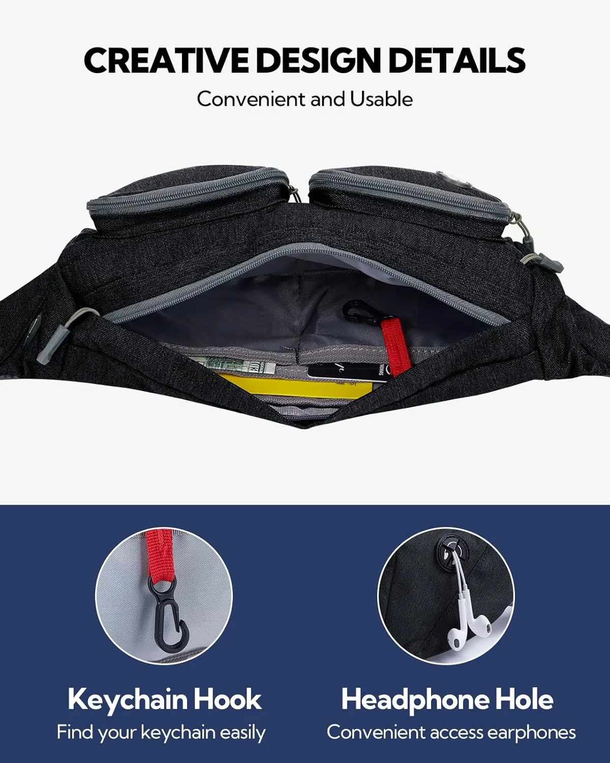 WATERFLY Fanny Pack Waist Bag: Travel Hip Pouch Bum Bag Plus Size Crossbody Fannie Pack Adjustable Belt Waistpack Phanny Fannypack for Man Woman Hiking Walking Jogging